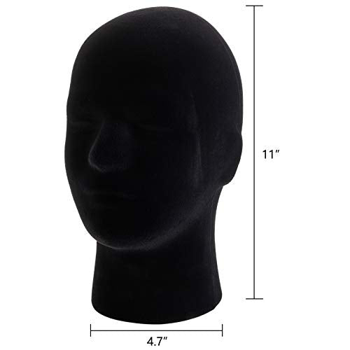 Hedume 2 Pack Mannequin Head Stand Model, Foam Black Velvet Male Wigs Display Model, Mannequin Manikin Head for Wig, Hat, Glasses