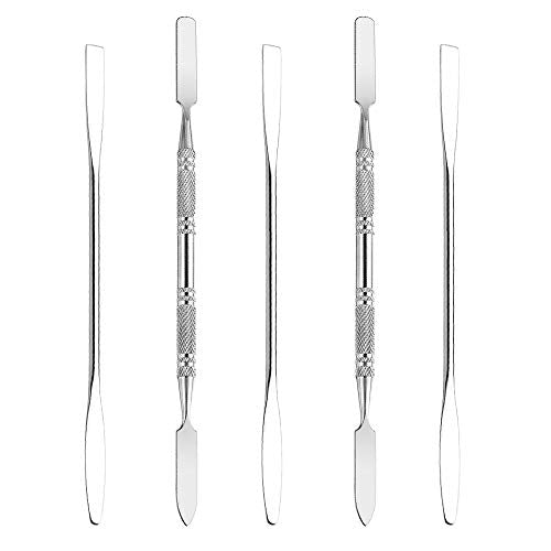 5Pcs Makeup Spatula tool metal Set Professional Beauty Stainless Steel Cosmetics Mixer Long Metal Spatula Depotting Mixing Tool (#1+#2)