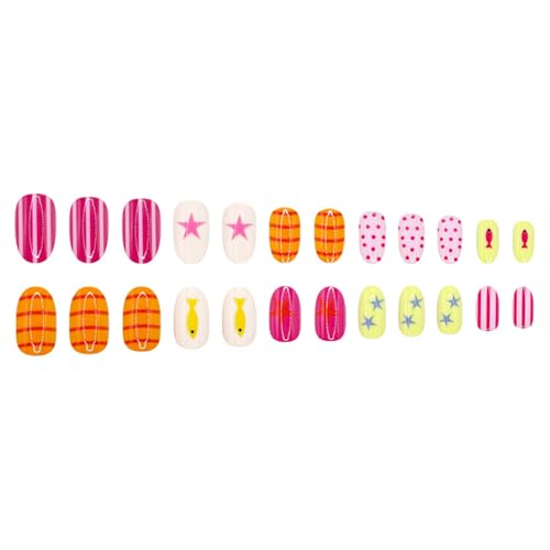 Press On Nails Short Almond 24pc Fish & Polka Dots
