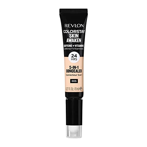 Revlon ColorStay Skin Awaken 5-in-1 Concealer, Lightweight, Creamy Longlasting Face Makeup with Caffeine & Vitamin C, For Imperfections, Dark Circles & Redness, 005 Fair, 0.27 Fl Oz