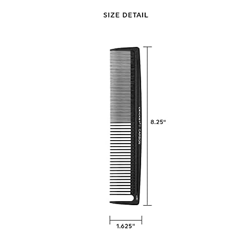 Cricket C30 Professional Hair Stylist Power Carbon Comb - Heat-Resistant, Anti-Static, Seamless Teeth for Detangling and Styling, Dual-Function Fine & Wide Tooth Design with Sectioning Pick - Black