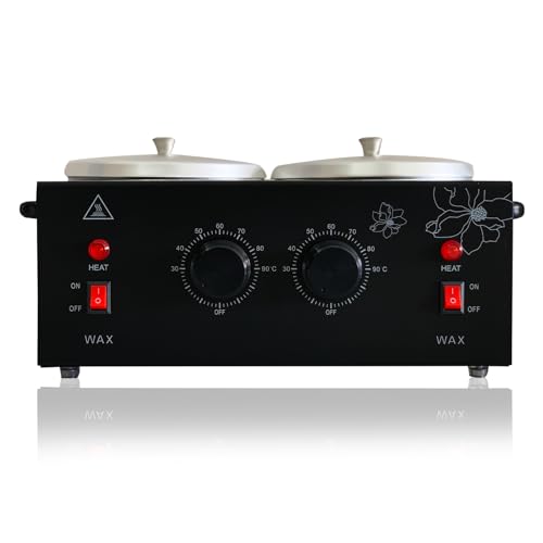 Black Double Pots Wax Warmer Professional Melted Wax Beads for Hair Removal,Fast Electric Wax Heater with Adjustable Temperature Set for Women (Black-Double Pots)