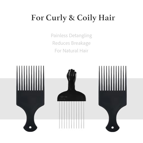 3-Pack Hair Pick Comb Set for Curly & Afro Hair