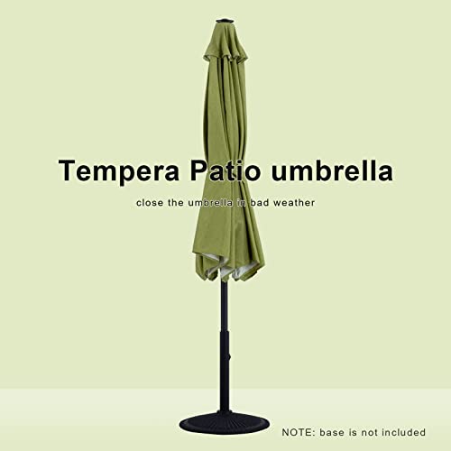 Tempera 9ft Patio Market Outdoor Table Umbrella with Push Button Tilt and Crank,Large Sun Umbrella with Sturdy Pole&Fade resistant canopy,Easy to set, Grass