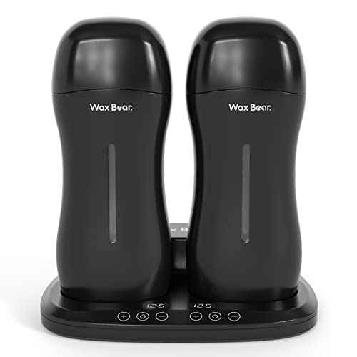 Wax Bear Roll On Warmer with Double Roller for Soft Wax Cartridges, Magnetic Heater Base for Hair Removal - Ideal for Home or Salon Use (Black)