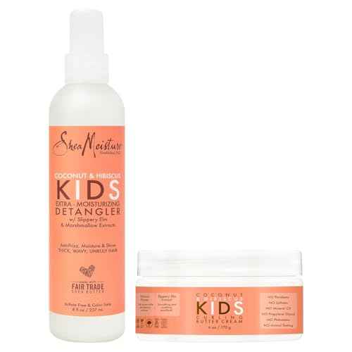 Shea Moisture Kids Curly Hair Care Set ? Coconut & Hibiscus Curling Butter Cream + Extra-Moisturizing Detangler Spray for Kids with Wavy, Thick & Frizzy Hair (2 Piece Set)