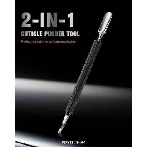 FERYES Cuticle Pusher with Fork, 2-in-1 Cuticle Remover Tool, Upgraded Stainless Steel Cuticle Trimmer Nail Care Tool for Manicures- Black(5.8 Inches£©