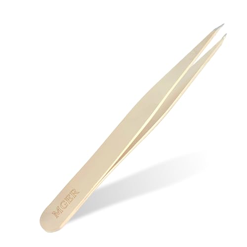 Pointed Tweezers for Women Facial Hair, Professional Stainless Steel Tweezers for Eyebrow, Chin Hair and Ingrown Hair Removal (Gold)