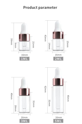 15-Pack 3ml Glass Dropper Bottles with Rose Gold Caps