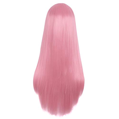 MapofBeauty 28" Light Hot Pink Straight Synthetic Wig
