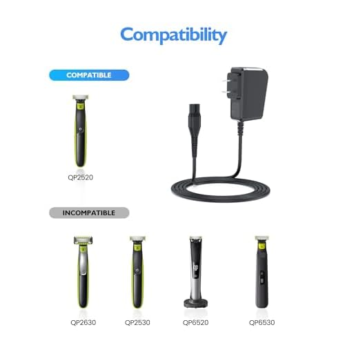4.3V A00390 Power Cord Fit for Philips Norelco Oneblade QP2520, Multigroom Series MG3740 Trimmer Electric Shaver Razor Charger, Check Connector Before Purchase