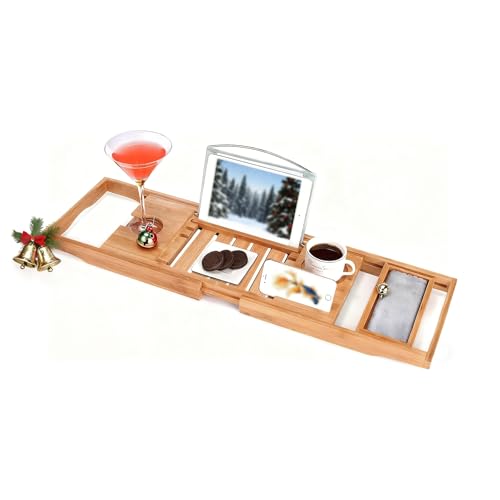 Utoplike Natural Bamboo Bath Caddy Tray for Tub - Adjustable & Elegant