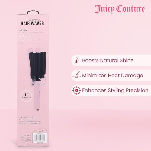 Juicy Couture - Triple Barrel Hair Waver, Long -Lasting Waves Style (Pink)
