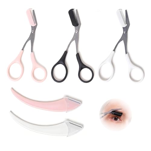 5-Pack Eyebrow Scissors with Comb - Stainless Steel Trimmer & Razor Set for Women & Men