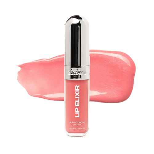 Sacheu Lip Elixir Nourishing and Hydrating Lipgloss ? Moisturizing Plumping Lip Gloss Enriched with Collagen, Non-Sticky Lip Color Smooth High-Shine Finish, Vegan & Cruelty-Free, Bunny Tongue (Pink)