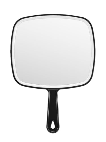 12.4" x 9" Black Handheld Mirror with Handle - Distortion-Free