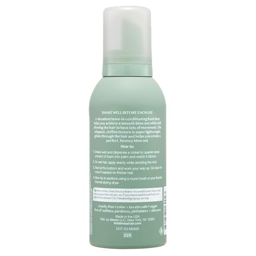 Kristin Ess Heat Protectant Hair Mousse for Women, 4-in-1 Volumizing Styling Foam for Blow Out that Softens, Detangles, Adds Shine and Reduces Frizz for Long Lasting Hairstyle for Fine to Curly Hair