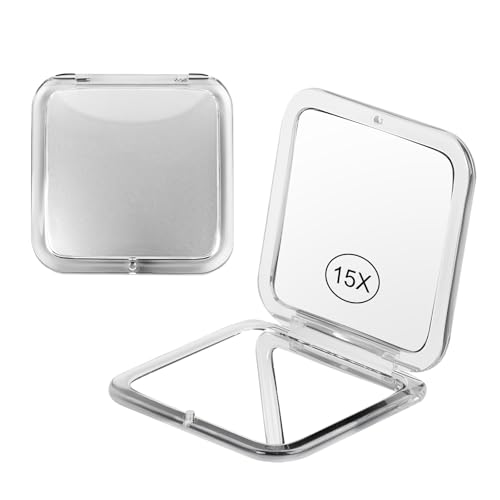 15x Magnifying Compact Mirror - Slim Portable Handheld Makeup Mirror
