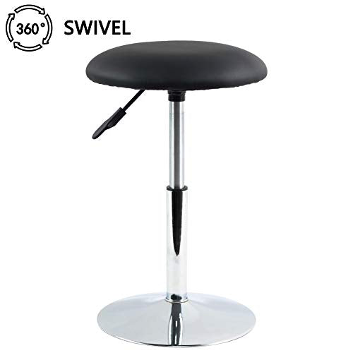 FURWOO Short Round Spa Stool - Height Adjustable Vanity Stool Swivel Bench for Bedroom & Living Room - Black