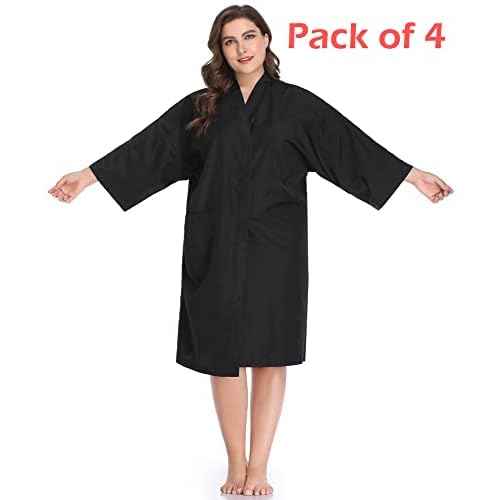 Salon Robes Smock for Clients, Pack of 4, Hair Salon Client Gown Cape, Black