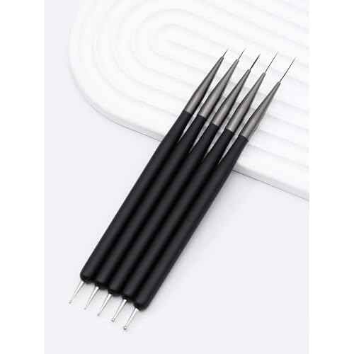 Nail Art Brushes, 5Pcs Nail Art Liner Brushes, Dotting Pen Tools, Painting Art Design Brush Set for Long Lines, Thin Details, Fine Drawing Sizes 7/9/11/15/22mm, Black