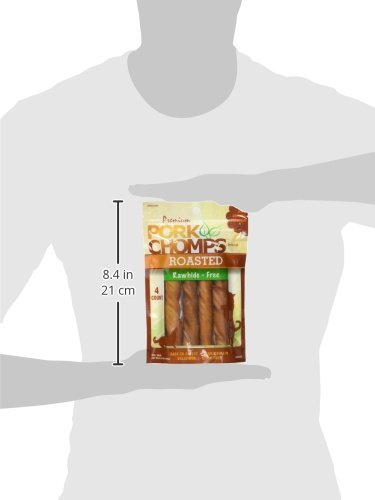 Pork Chomps Roasted Pork Skin Dog Chews, 6-inch Twists, 4 Count (Pack of 2)