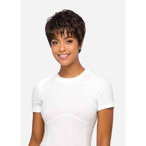 Vivica A. Fox AMY-V, Heat Resistant Fiber, Pure Comfort Cap, Layered Short Pixie Style with Tapered Back, Full Wig (44 Charcoal Gray)