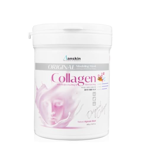 jNE Anskin Original Modeling Mask Powder Pack | Korean Skincare Face Pack for Calming Irritated Skin, Deep Hydration & Pore-Cleansing Care (8.47oz / 240g, Collagen)