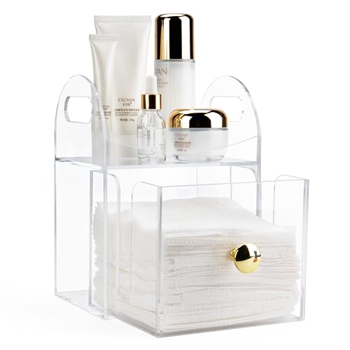 Acrylic Disposable Face Towel Storage Box Compatible with Clean Skin Club Clean Towels XL, Face Towel Holder with Drawer for Bathroom, Makeup Organizer for Vanity Table (Excluding Facial Towels)