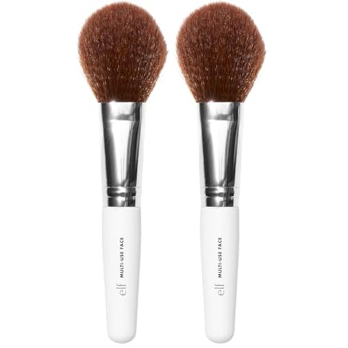 e.l.f. Multi-Use Face Brush, Versatile Makeup Brush For Applying Foundation, Bronzer & Blush, Use With Powder, Cream & Liquid, Vegan & Cruelty-Free (Pack of 2)