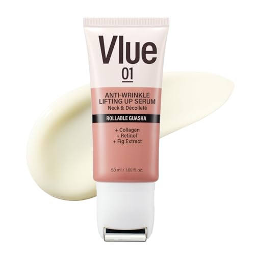 VLUE Retinol Guasha Neck Firming Cream - Anti-Aging Collagen & Fig Extract Moisturizer for Wrinkles & Sagging Skin, Hydrating & Lifting Neck & D?collet? Serum, Korean Skincare, 1.69 fl. oz.
