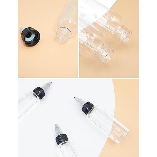 50 Pcs 2oz Plastic Squeeze Bottles with Twist Top Cap, 60ml Clear Dispensing Bottles, Empty Squirt Bottle for Liquids, Sauces, Arts, Crafts, Travel