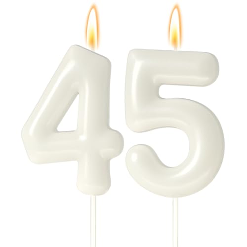 45th Birthday Candle for Women - Classic White Cake Topper