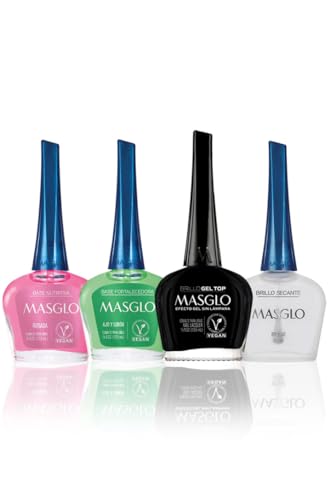 MASGLO Tradicional Nail Polish Set | 4 0.5 oz Bottles with Base & Top Coats
