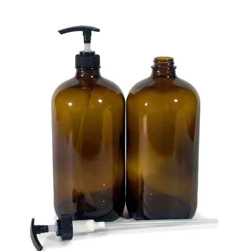 Vivaplex, 2, Large, 32 oz, Empty, Amber Glass Bottles with Black Lotion Pumps