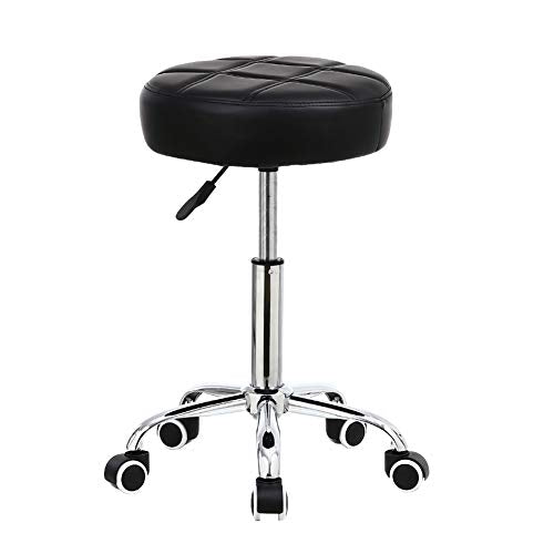 Round Rolling Stool with PU Leather - Adjustable Height