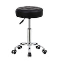 Round Rolling Stool with PU Leather - Adjustable Height