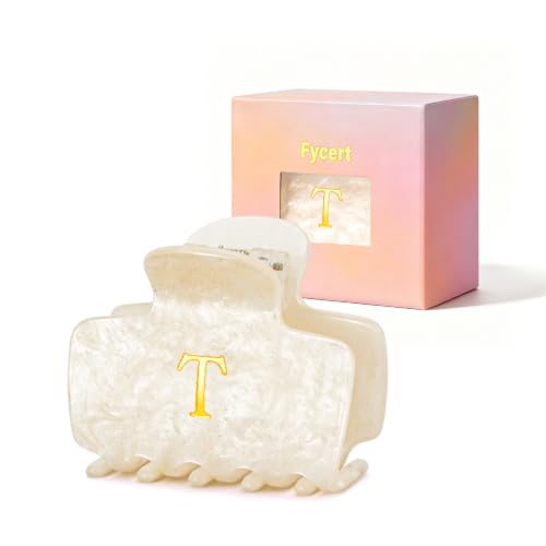 Fycert Gold-T Small Initial Hair Clip with Glitter for Women & Teens
