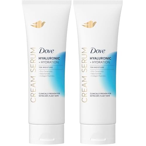 Dove Cream Serum Hyaluronic + Hydration for Extra Dry, Flaky Skin, with Pro-Ceramides, Niacinamide and Collagen Peptides Lotion, 8 oz,(Pack of 2)