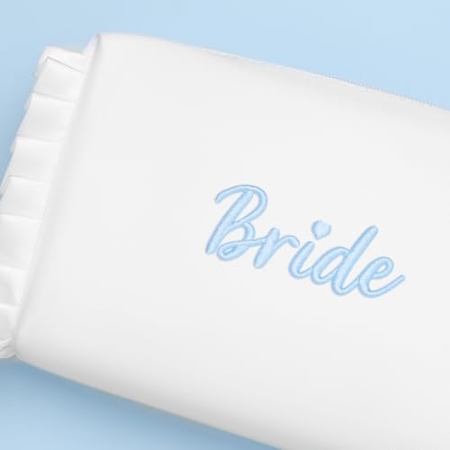 Etercycle Bride White Satin Cosmetic Bag with Blue Embroidery