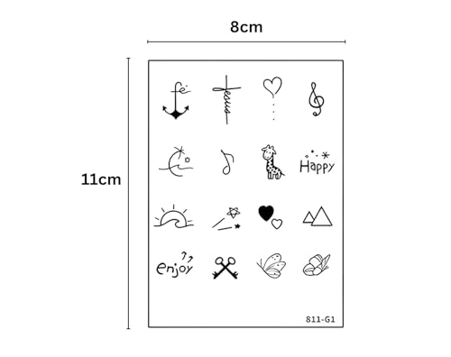 Cute Kawaii Temporary Tattoo Stickers - 6 Sheets Black Designs