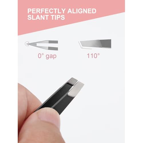 3 PCS Stainless Steel Slant Tweezers for Eyebrows - Precision Tool for Women and Men, Ideal for Brow, Facial Hair, and Ingrown Hair Removal, 3 Pack Black