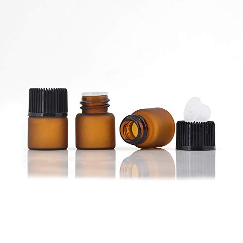 Enslz 1ml(1/4 dram) 50Pcs Mini Amber Glass Essential Oils Sample Bottles Empty Refillable Brown Glass Perfume Bottles (1ml)