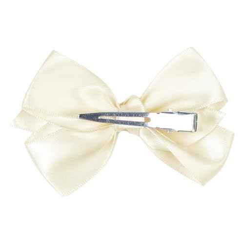 Set of 2 Delicate 3-Inch Satin Bow Hair Clips for Little Girls - Elegant Ivory Hue(Beige)