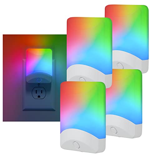 GE Color-Changing LED Night Light, Plug Into Wall, Dusk to Dawn Sensor, 8 Vibrant Colors, Ambient Lighting, Kids Adults Bedroom, Bathroom, Nursery, Kitchen, Hallway, 4 Pack, 50860