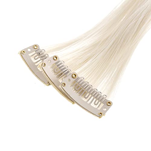 SWACC 12 Pcs Straight One Color Party Highlights Clip on in Hair Extensions Colored Hair Streak Synthetic Hairpieces (Platinum Blonde)