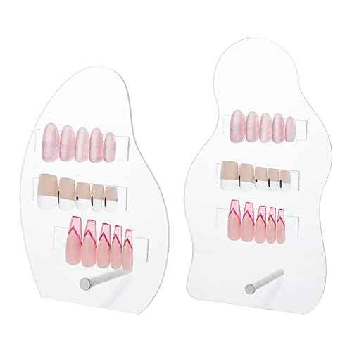 PH PandaHall 2 Sets Nail Art Display Board, 50pcs False Nail Tips Sample Display Acrylic Nail Practice Board Fingernail Display Polish Stands Showing Holder for Nail Art Design Display Manicure Tool