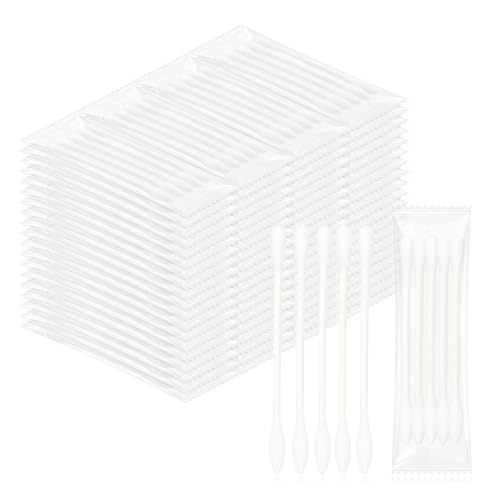 Kocpudu 200-Pack Bulk Travel Cotton Swabs - Individually Wrapped, 5 Per Pack