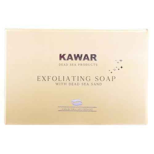 KAWAR Dead Sea Exfoliating Soap with Dead Sea Sand - Salicylic Acid, Magnesium Chloride, Shea Butter, Olive Oil & Tea Tree - Vegan Soap Bar for Men & Women, 4.2 oz