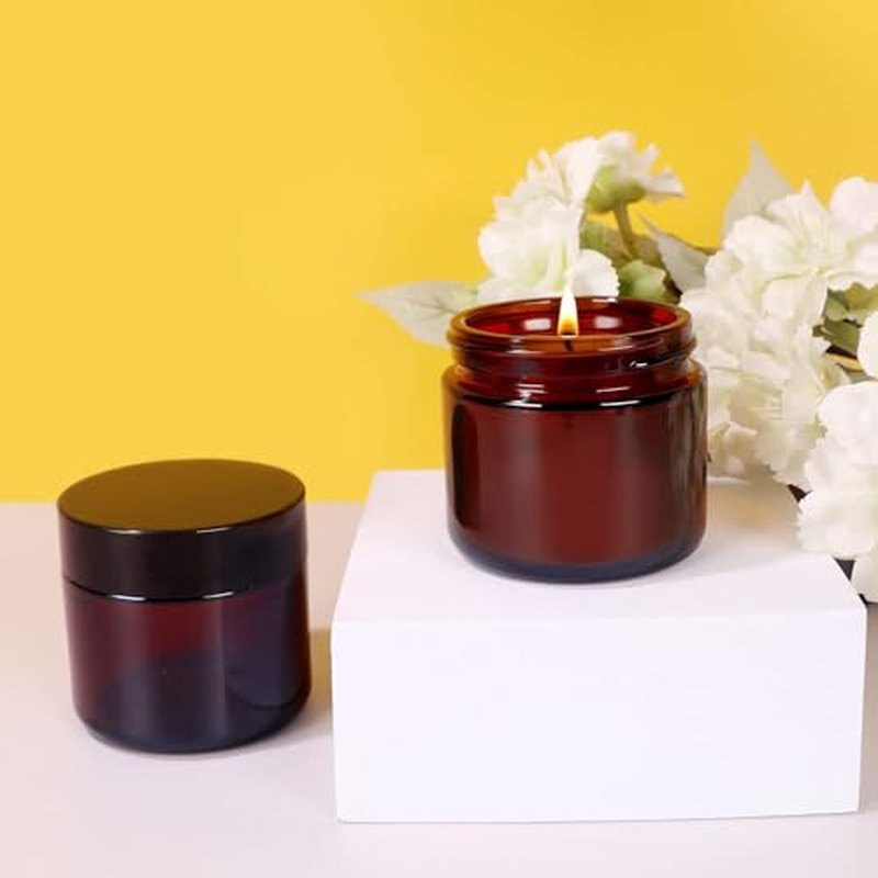 2 oz Amber Glass Jars 15 Pack - Refillable Cosmetic Containers